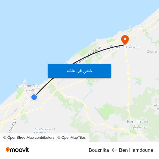 Ben Hamdoune to Bouznika map