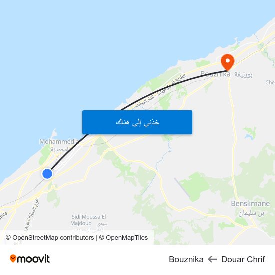 Douar Chrif to Bouznika map