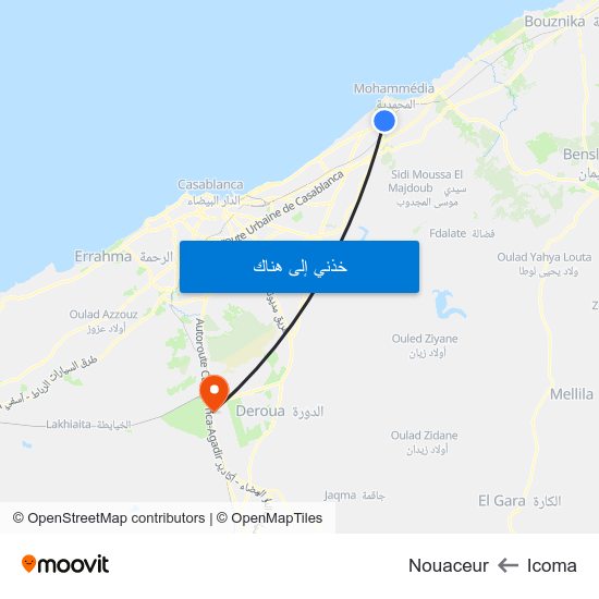 Icoma to Nouaceur map