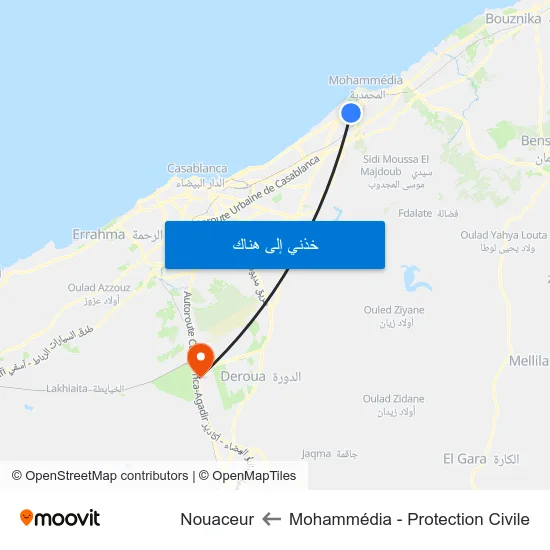 Mohammédia - Protection Civile to Nouaceur map