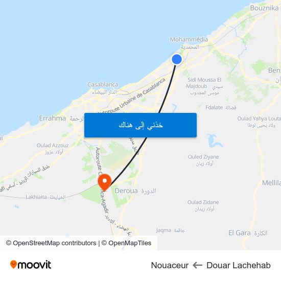 Douar Lachehab to Nouaceur map