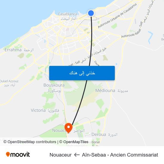 Aïn-Sebaa - Ancien Commissariat to Nouaceur map