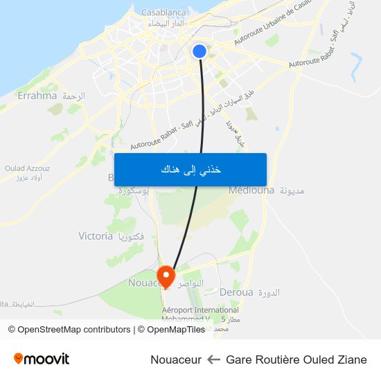 Gare Routière Ouled Ziane to Nouaceur map