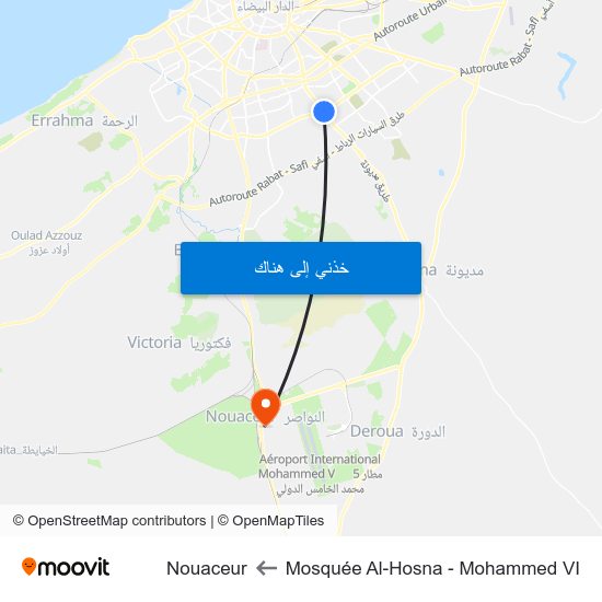 Mosquée Al-Hosna - Mohammed VI to Nouaceur map