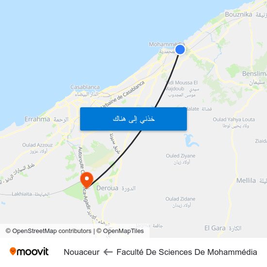 Faculté De Sciences De Mohammédia to Nouaceur map
