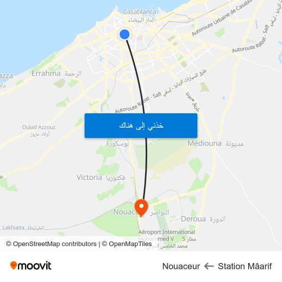 Station Mâarif to Nouaceur map