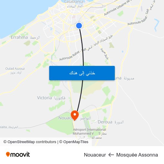 Mosquée Assonna to Nouaceur map