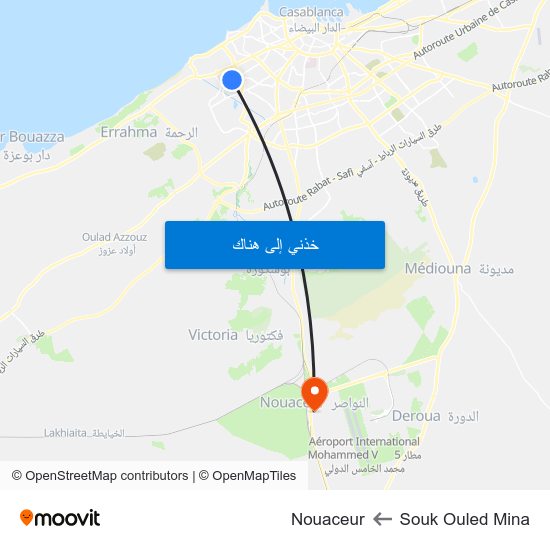Souk Ouled Mina to Nouaceur map