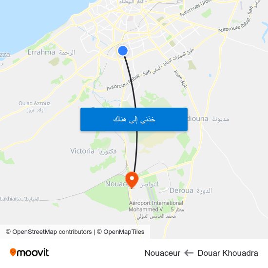Douar Khouadra to Nouaceur map