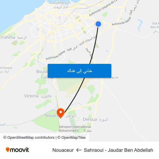 Sahraoui - Jaudar Ben Abdellah to Nouaceur map