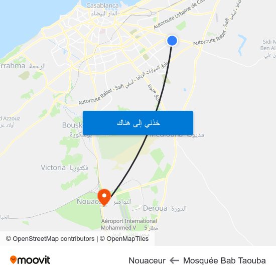 Mosquée Bab Taouba to Nouaceur map