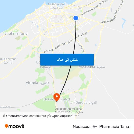 Pharmacie Taha to Nouaceur map