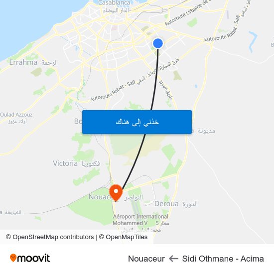 Sidi Othmane - Acima to Nouaceur map
