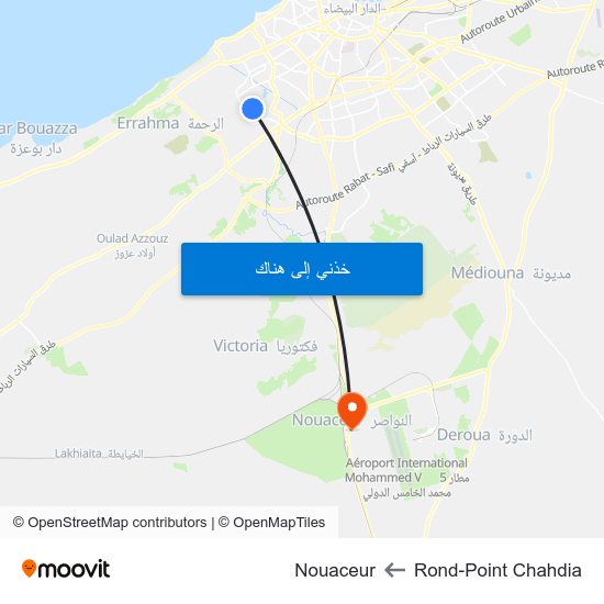 Rond-Point Chahdia to Nouaceur map