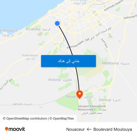 Boulevard Moulouya to Nouaceur map