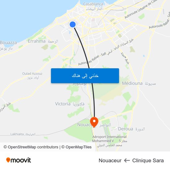 Clinique Sara to Nouaceur map