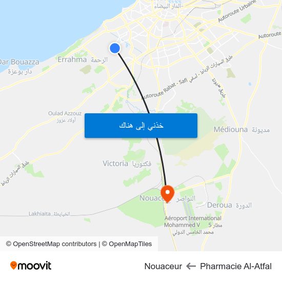 Pharmacie Al-Atfal to Nouaceur map