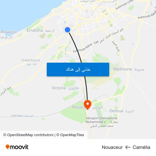 Camélia to Nouaceur map