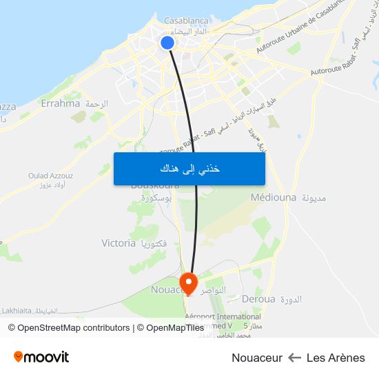Les Arènes to Nouaceur map