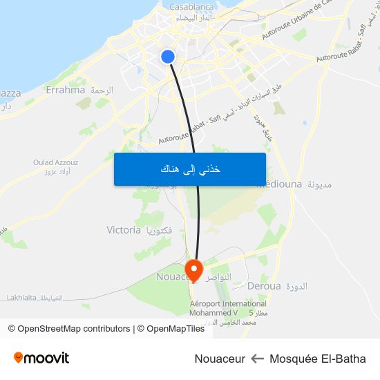 Mosquée El-Batha to Nouaceur map