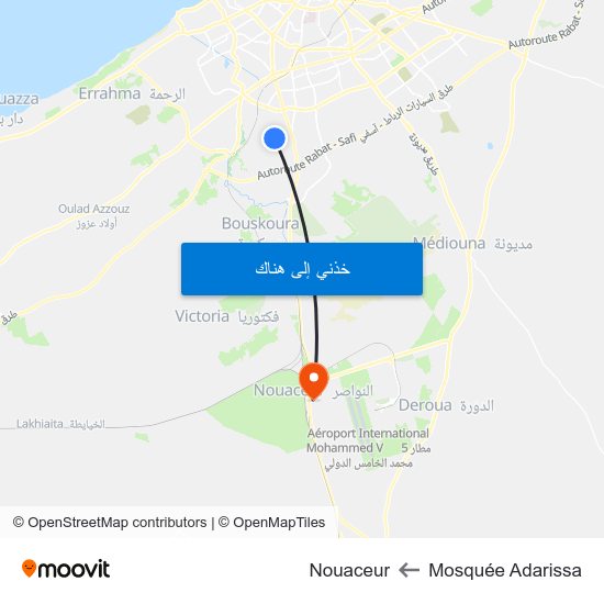 Mosquée Adarissa to Nouaceur map