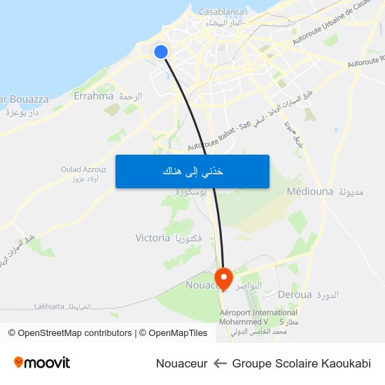 Groupe Scolaire Kaoukabi to Nouaceur map