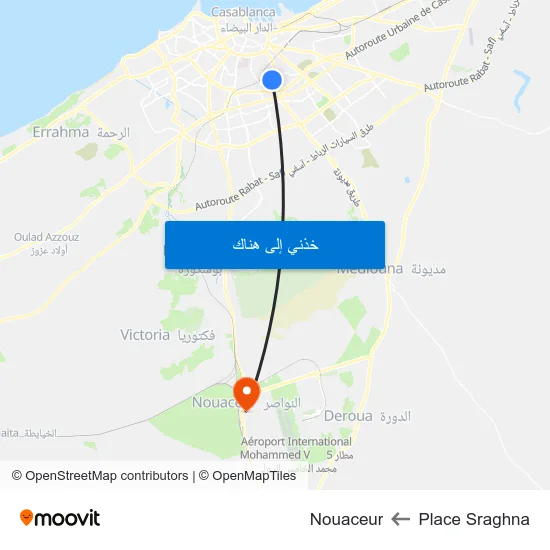 Place Sraghna to Nouaceur map