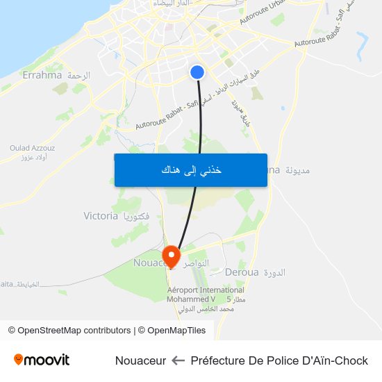 Préfecture De Police D'Aïn-Chock to Nouaceur map