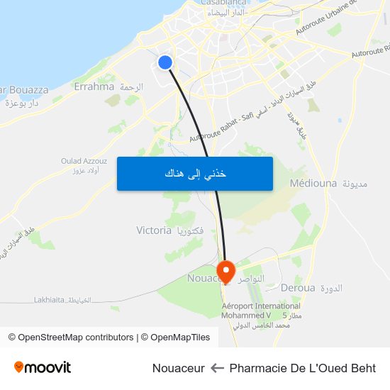 Pharmacie De L'Oued Beht to Nouaceur map