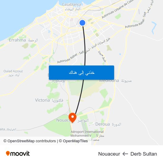Derb Sultan to Nouaceur map