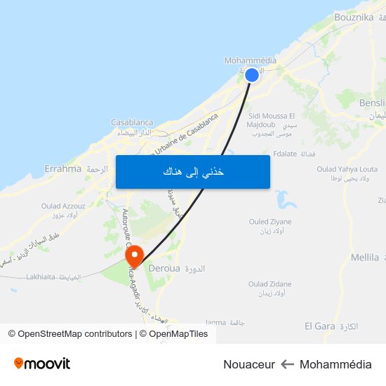 Mohammédia to Nouaceur map