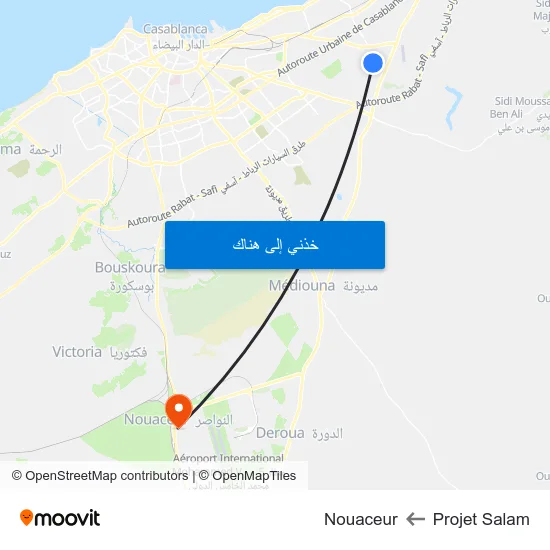 Projet Salam to Nouaceur map