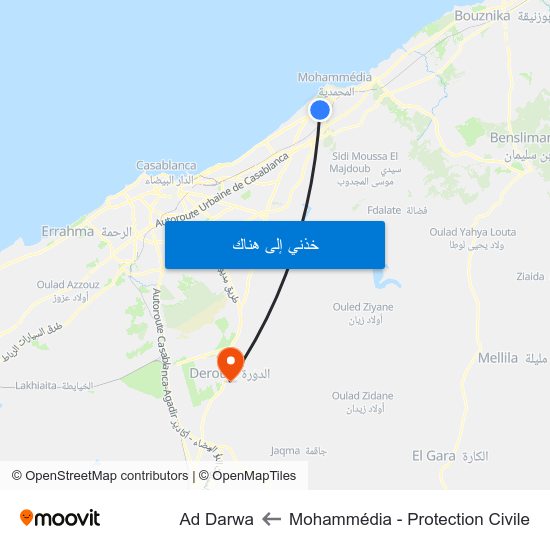 Mohammédia - Protection Civile to Ad Darwa map