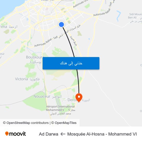 Mosquée Al-Hosna - Mohammed VI to Ad Darwa map