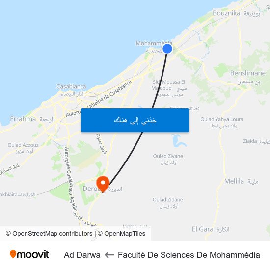 Faculté De Sciences De Mohammédia to Ad Darwa map