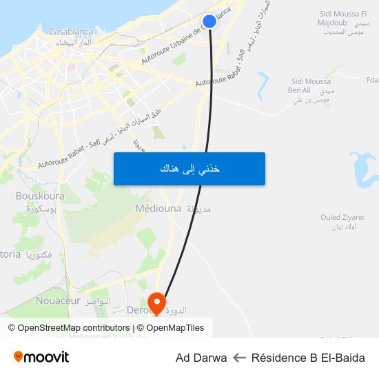 Résidence B El-Baida to Ad Darwa map