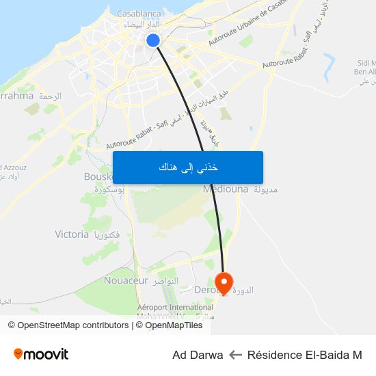 Résidence El-Baida M to Ad Darwa map