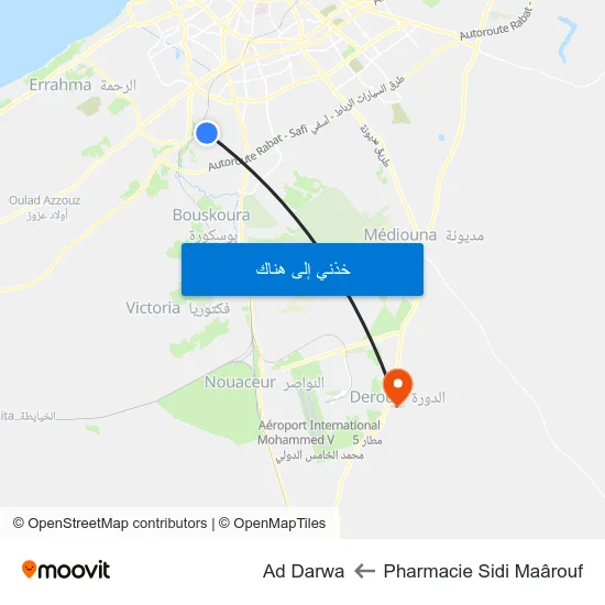 Pharmacie Sidi Maârouf to Ad Darwa map