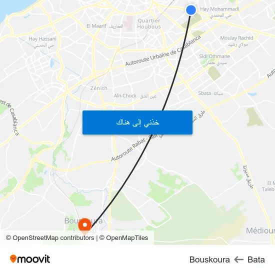 Bata to Bouskoura map