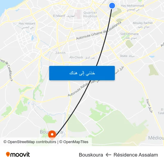 Résidence Assalam to Bouskoura map
