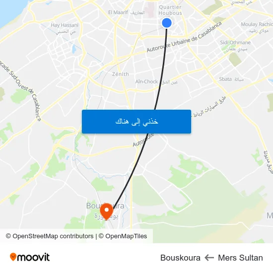 Mers Sultan to Bouskoura map