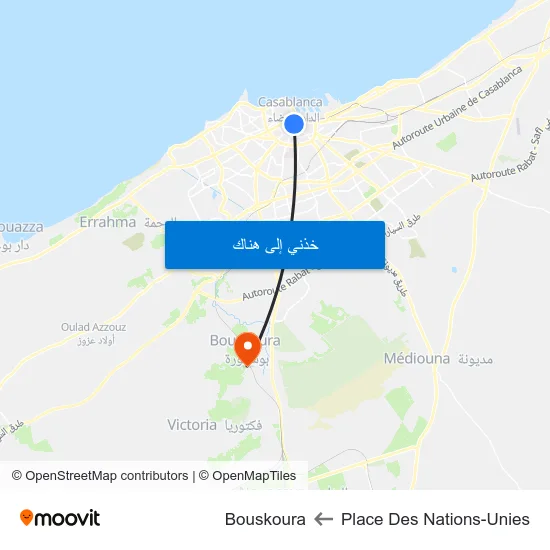Place Des Nations-Unies to Bouskoura map