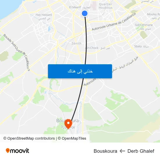 Derb Ghalef to Bouskoura map