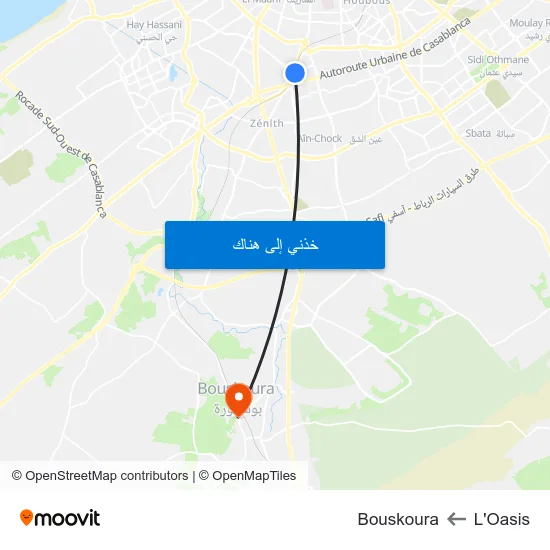 L'Oasis to Bouskoura map