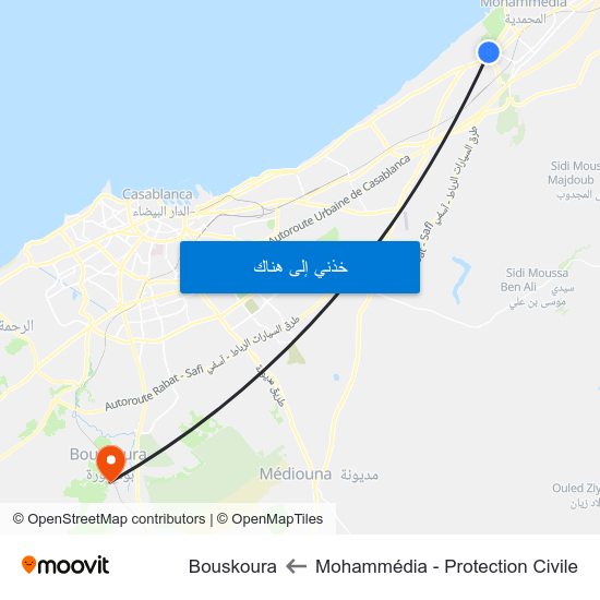 Mohammédia - Protection Civile to Bouskoura map
