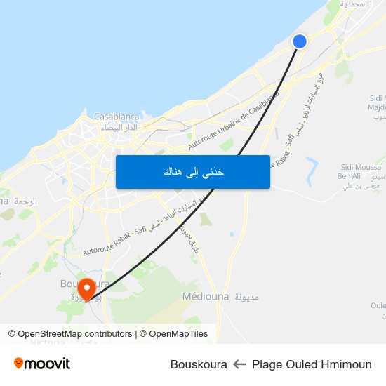 Plage Ouled Hmimoun to Bouskoura map