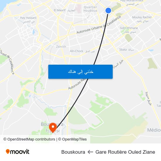 Gare Routière Ouled Ziane to Bouskoura map