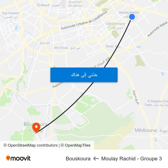 Moulay Rachid - Groupe 3 to Bouskoura map