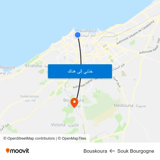 Souk Bourgogne to Bouskoura map