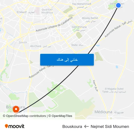 Nejmet Sidi Moumen to Bouskoura map
